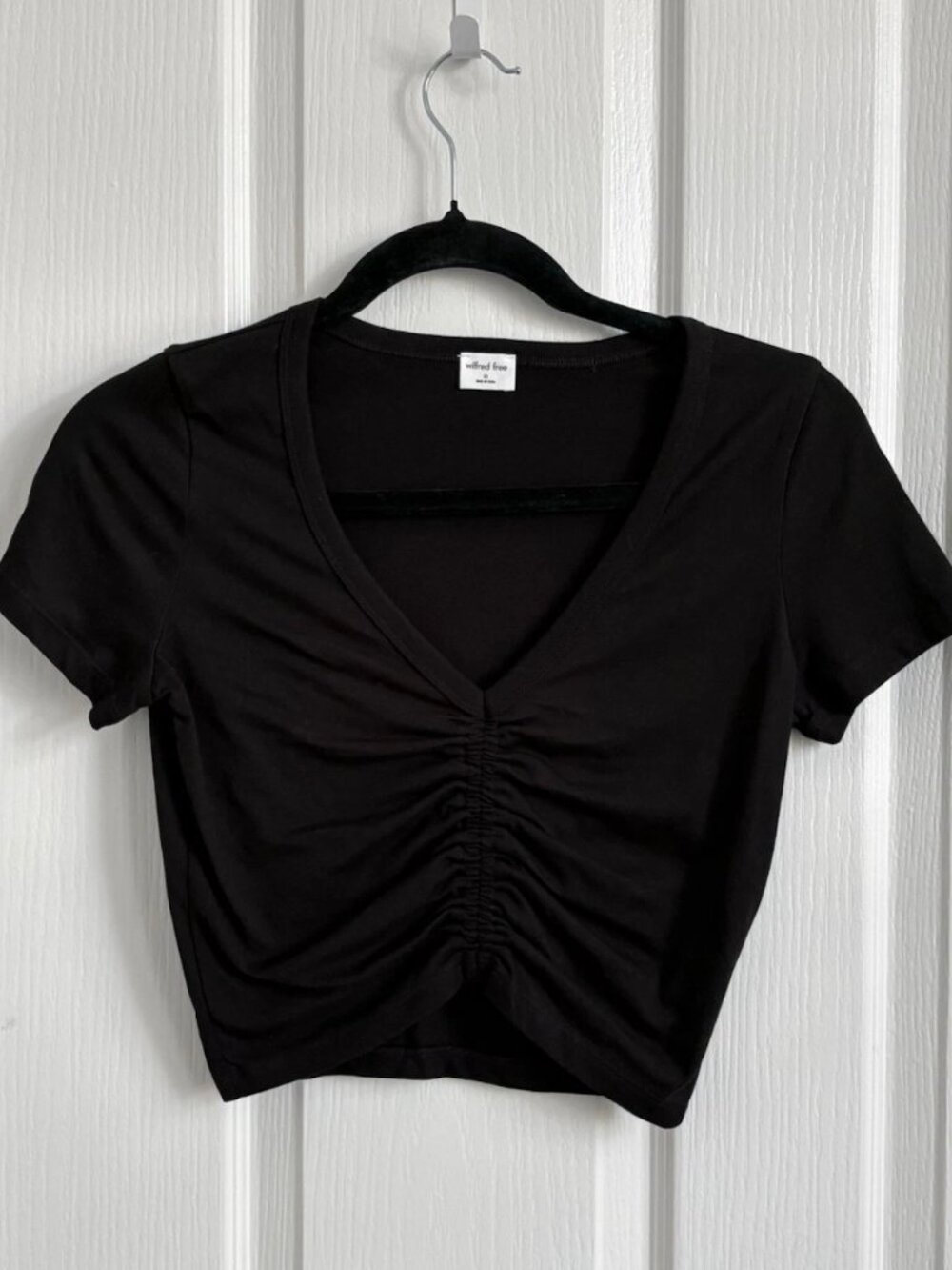 Wilfred Free Aritzia Ruched Crop Top Women’s Small Black 100% Cotton